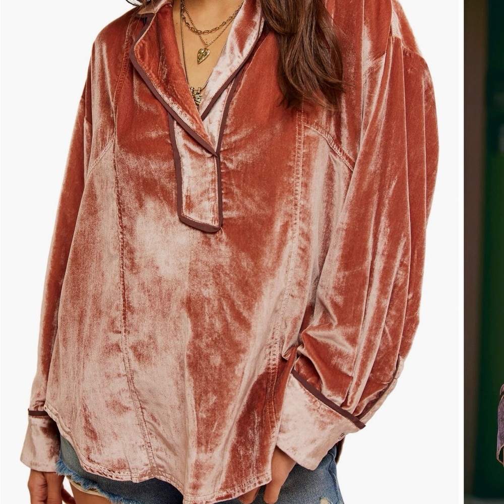 We The Free Luxy Long Sleeve Velvet Top Cedar Wood Nwt Size M